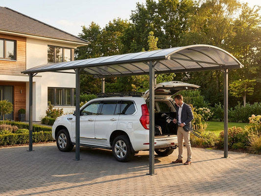 Carport XL in grey with polycarbonate roof and aluminium frame - product detail