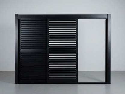 Louvre sliding door set for pergola in black aluminium