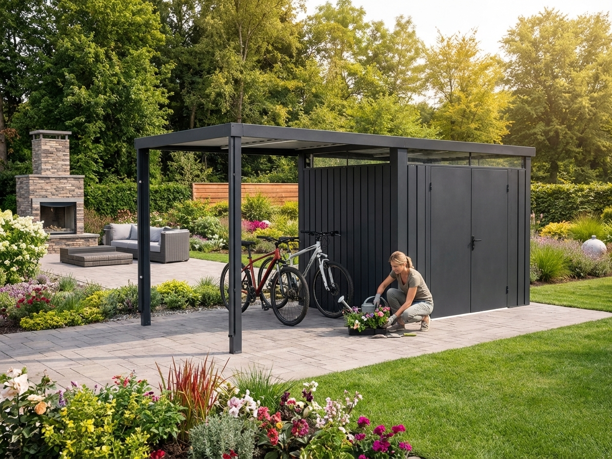 Garden shed in anthracite colour made from galvanised steel - product detail