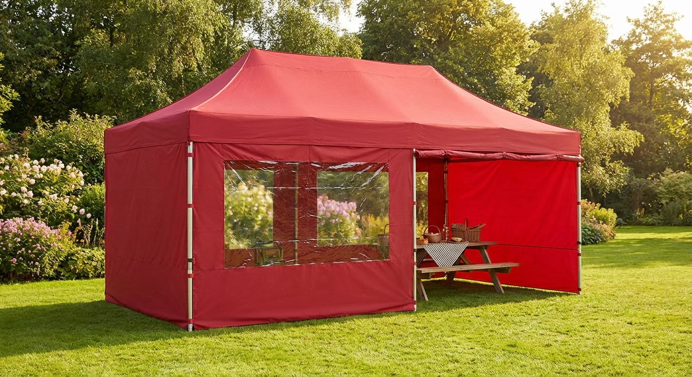 Pop up gazebo 4x6m red with aluminium frame for outdoor use