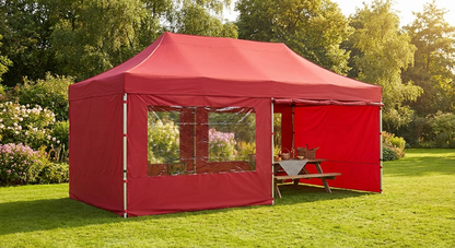 Pop up gazebo 4x6m red with aluminium frame for outdoor use
