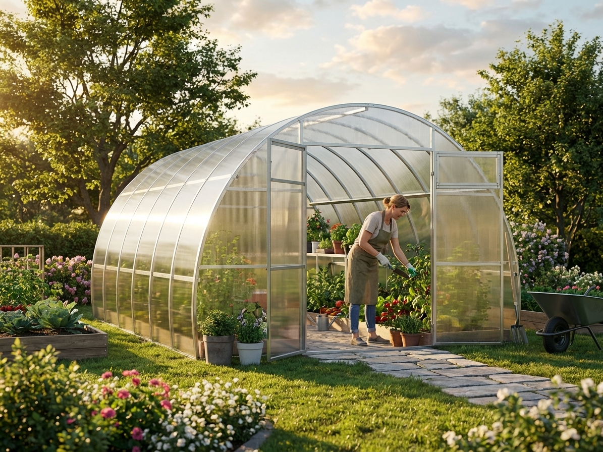 Silver polycarbonate greenhouse with galvanised steel frame - view 3