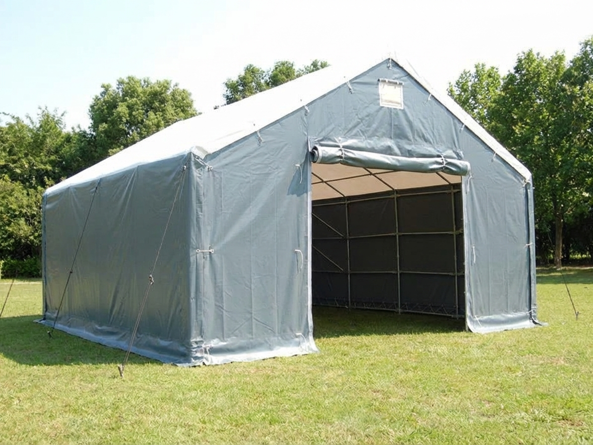 Storage Shelter 8x9x3x5 m in White/Grey, PVC and steel construction