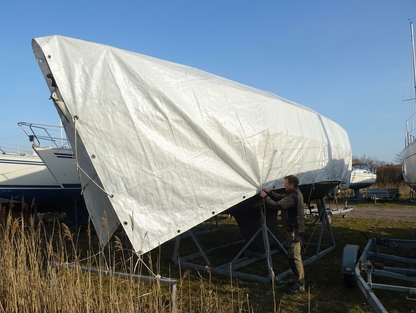 White 6x14m polyethylene tarpaulin for outdoor use - product detail