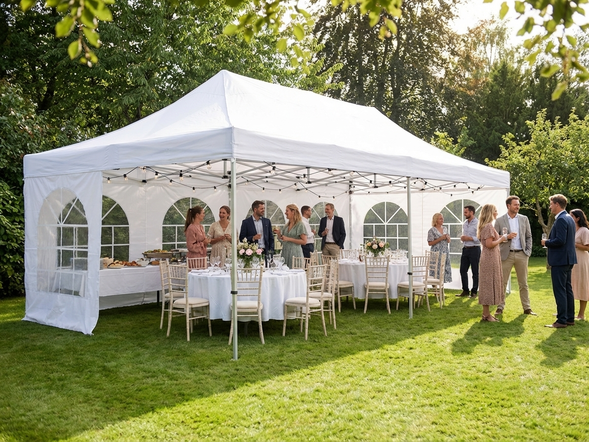 White pop-up gazebo with steel frame, ideal for events - product detail