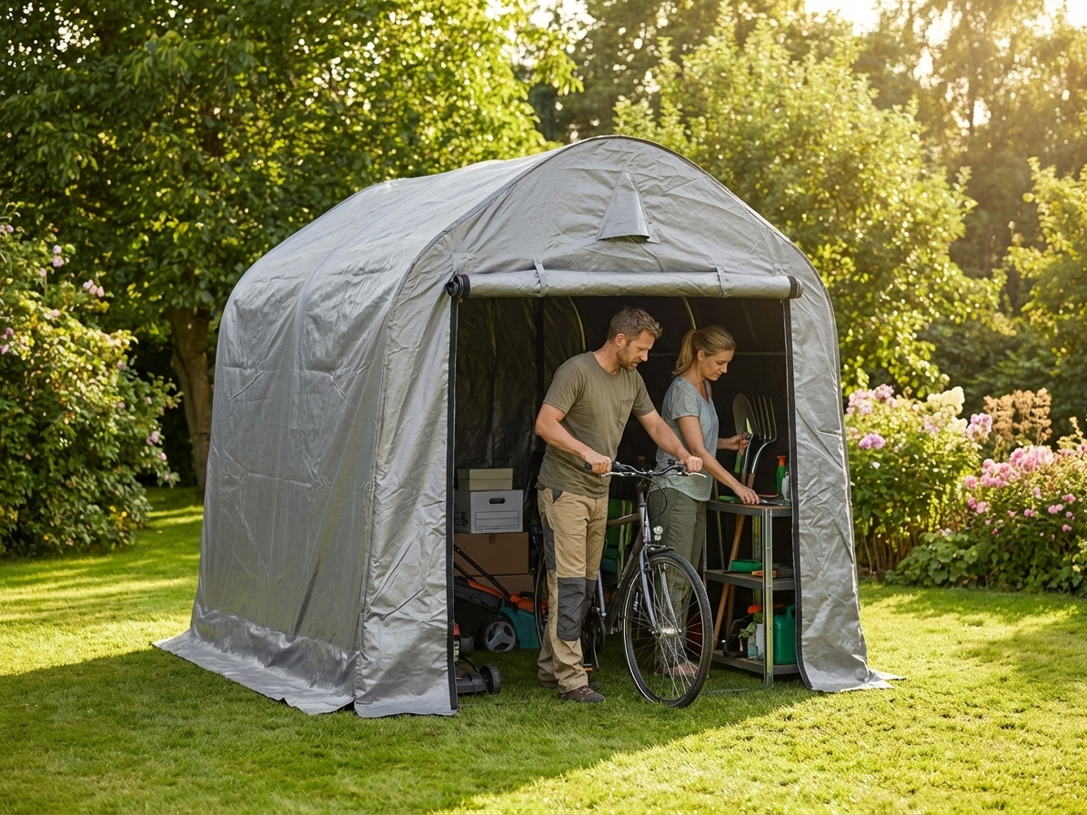 Grey storage tent 2x2x2 m with PE tarpaulin and steel frame - view 3