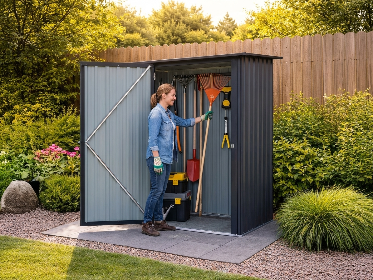 Anthracite garden shed made of galvanised steel