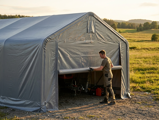 Grey PVC end wall door for storage shelter - product detail