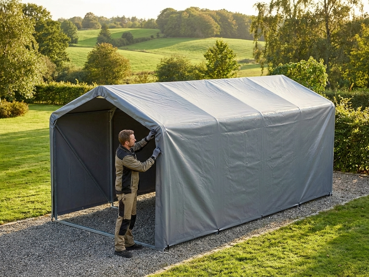 Grey PVC roof cover for 4x6m storage shelter