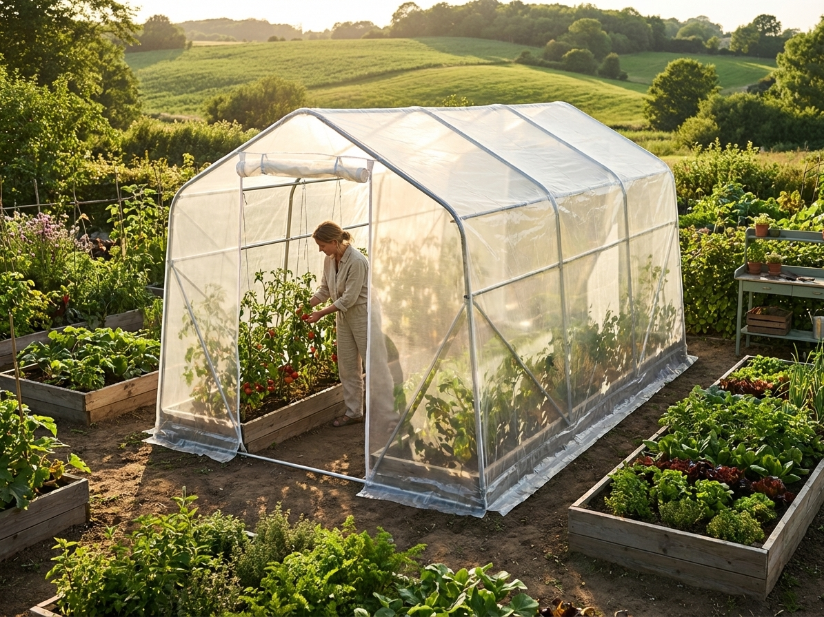 Transparent polytunnel roof cover for greenhouse