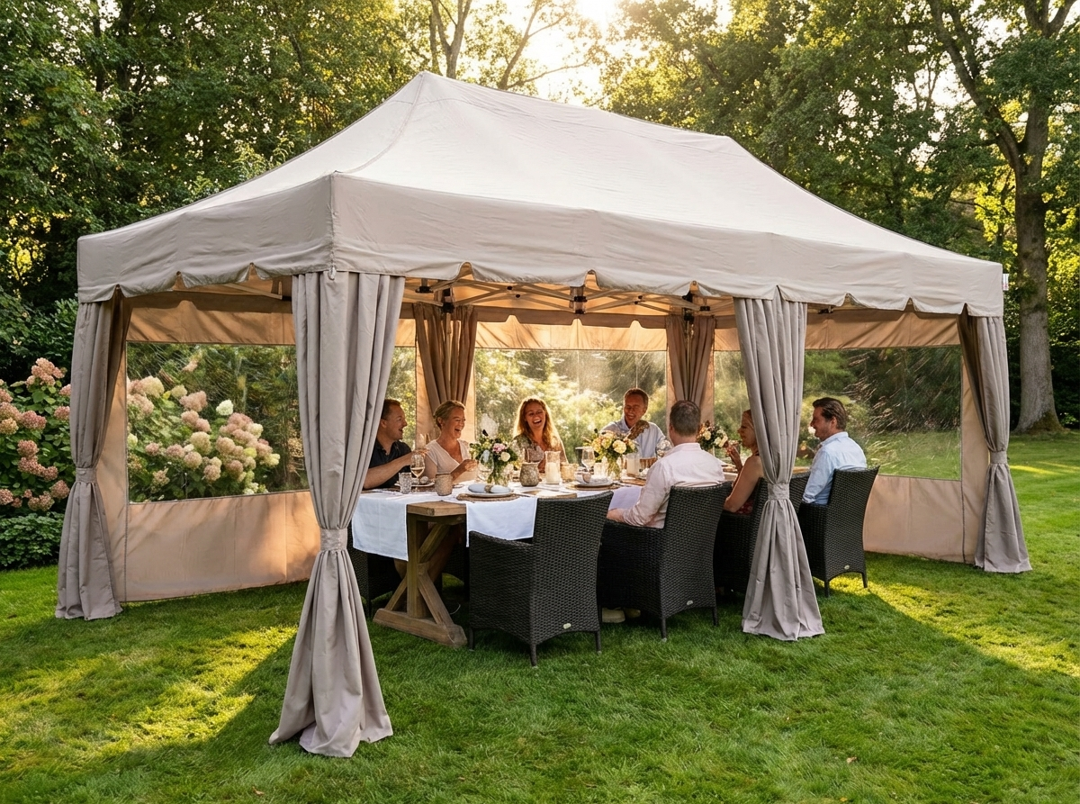 Pop up gazebo in latte colour with aluminium frame for outdoor events