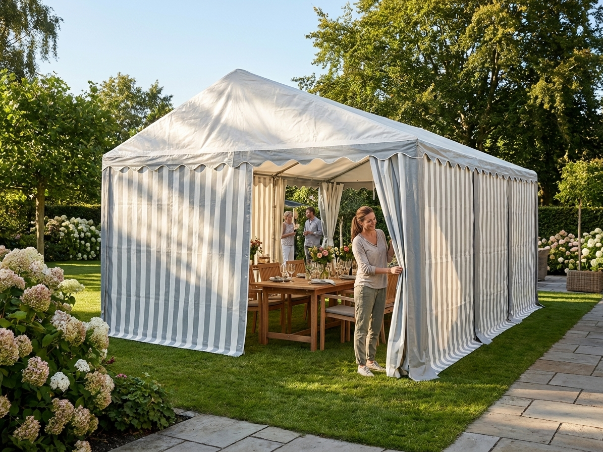 Marquee roof cover in white and grey, 4x6m size