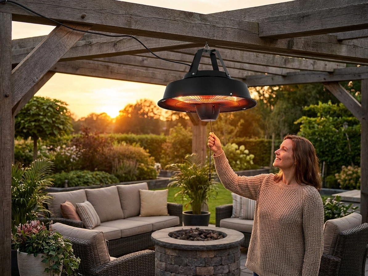Hanging Carbon Patio Heater in 1500W Black Steel for Outdoor Heating