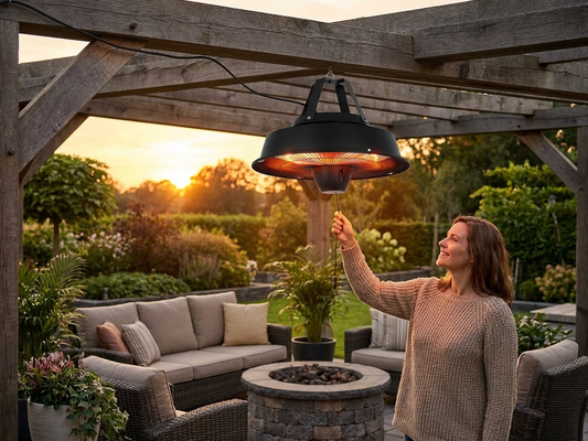 Hanging Carbon Patio Heater in 1500W Black Steel for Outdoor Heating