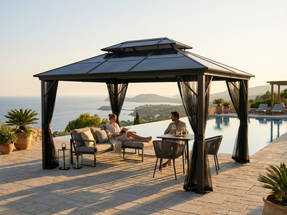 Gazebo in black with aluminium frame and mosquito net - view 3