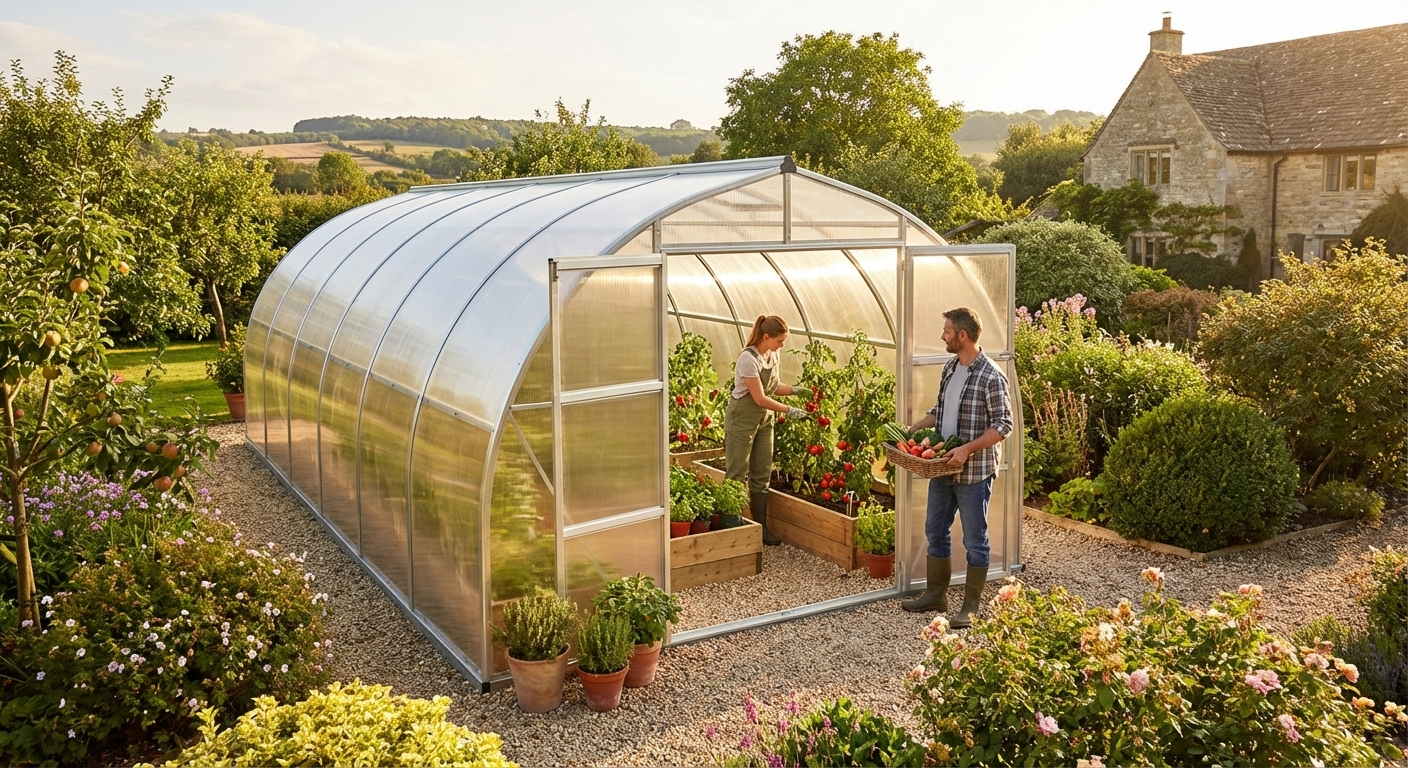 Silver greenhouse with polycarbonate panels, suitable for domestic use - product detail