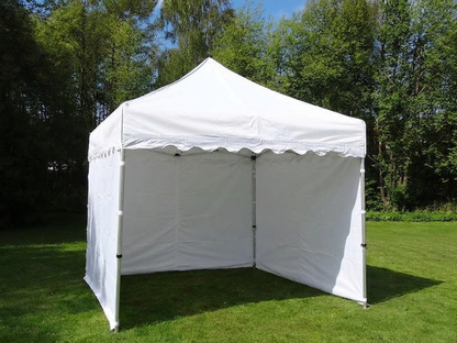 White pop-up gazebo with steel frame set up for an outdoor event - product detail