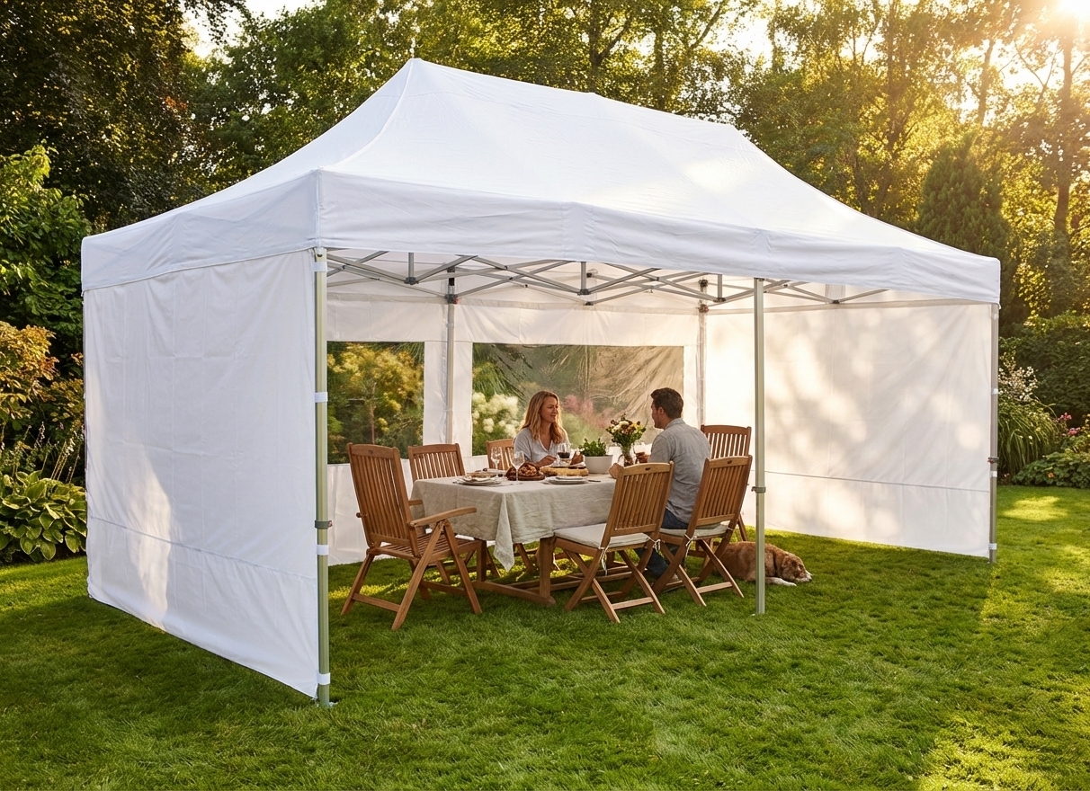 White pop-up gazebo 3x6m with flame retardant features