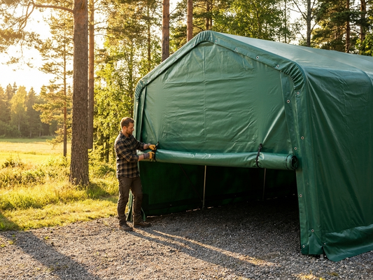 PVC endwall/door for portable garage, 3.6x4.8m in green