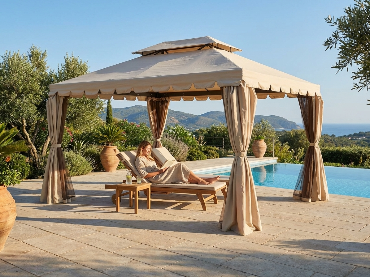 Gazebo Osiris 3x4 m sand with polyester roof and steel frame - product detail