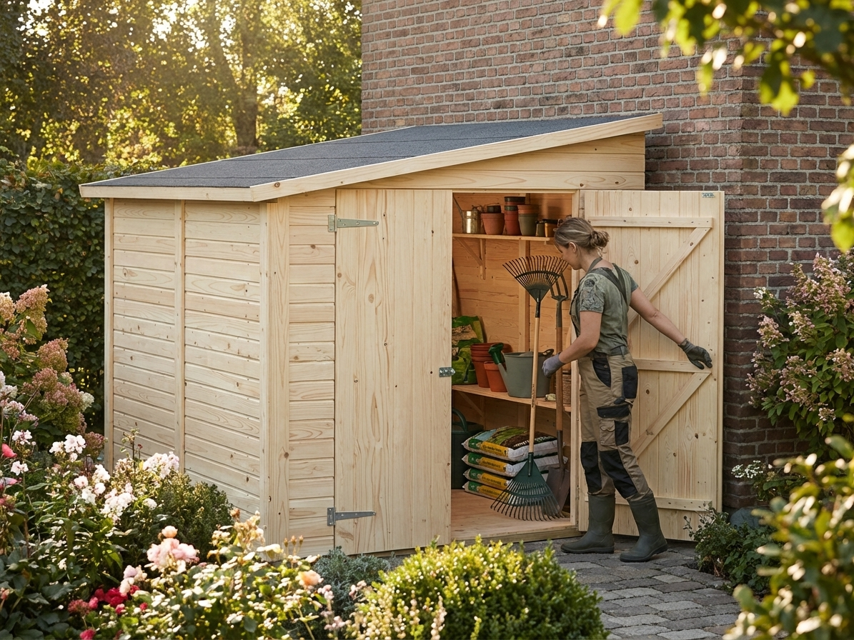 Natural wooden lean-to shed made from Nordic Spruce - product detail