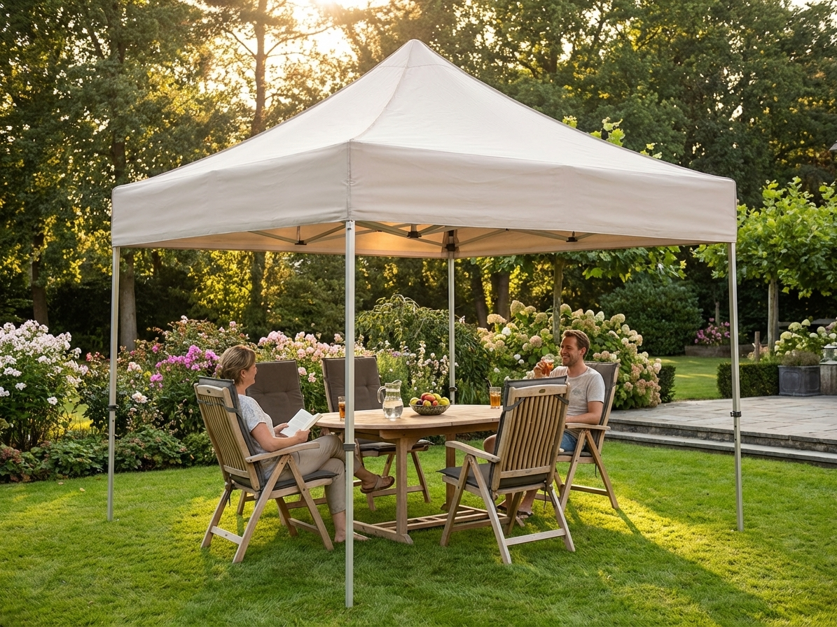 Latte-coloured 3x3 m gazebo with aluminium frame for outdoor use