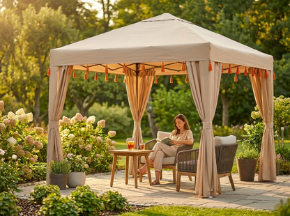 Pop Up Gazebo in Latte and Orange with Steel Frame for Outdoor Events