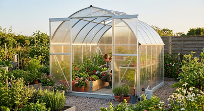 Polycarbonate greenhouse extension 4m² in silver with galvanised steel frame - view 3