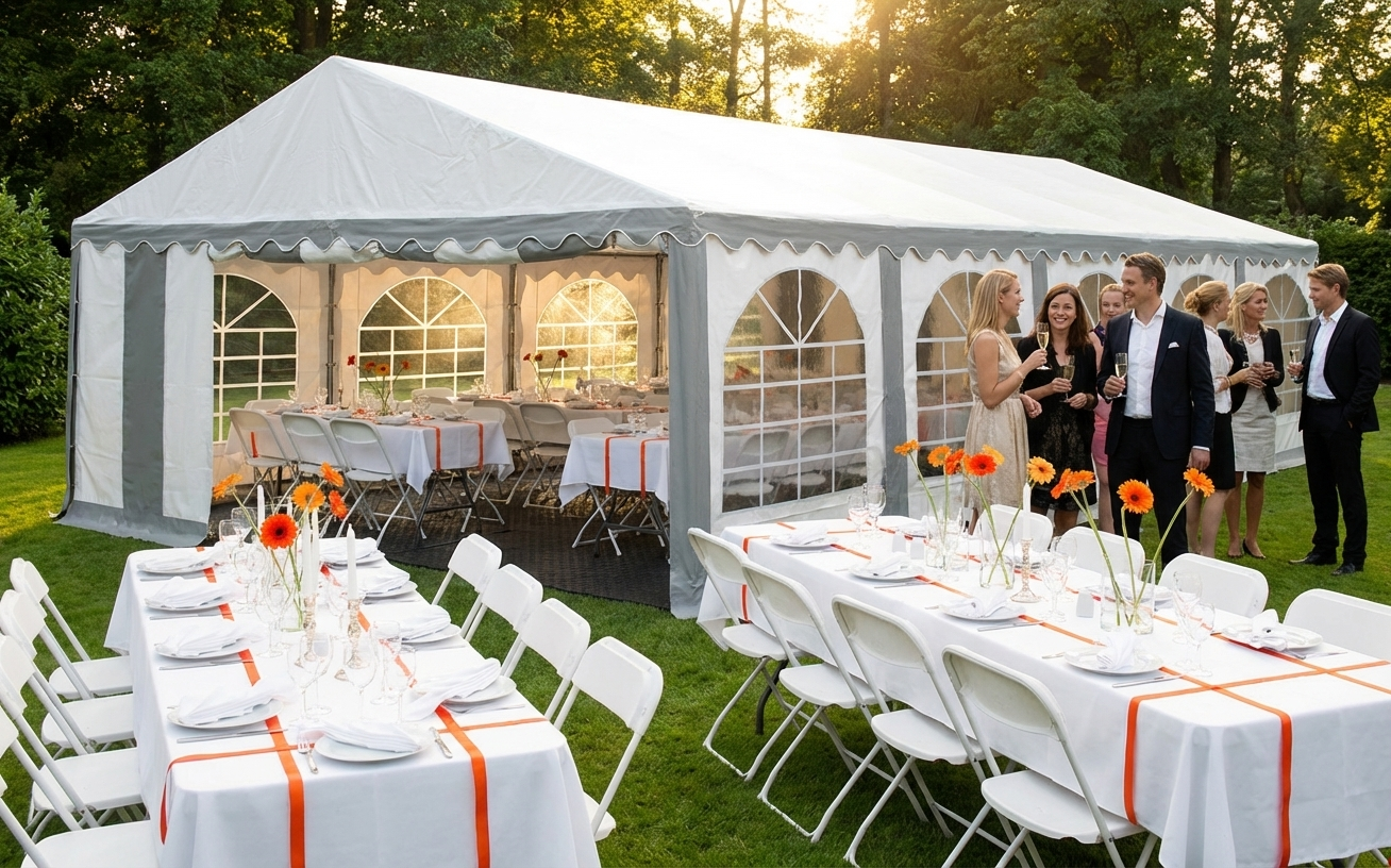 Large PVC marquee in grey and white, perfect for outdoor events - product detail
