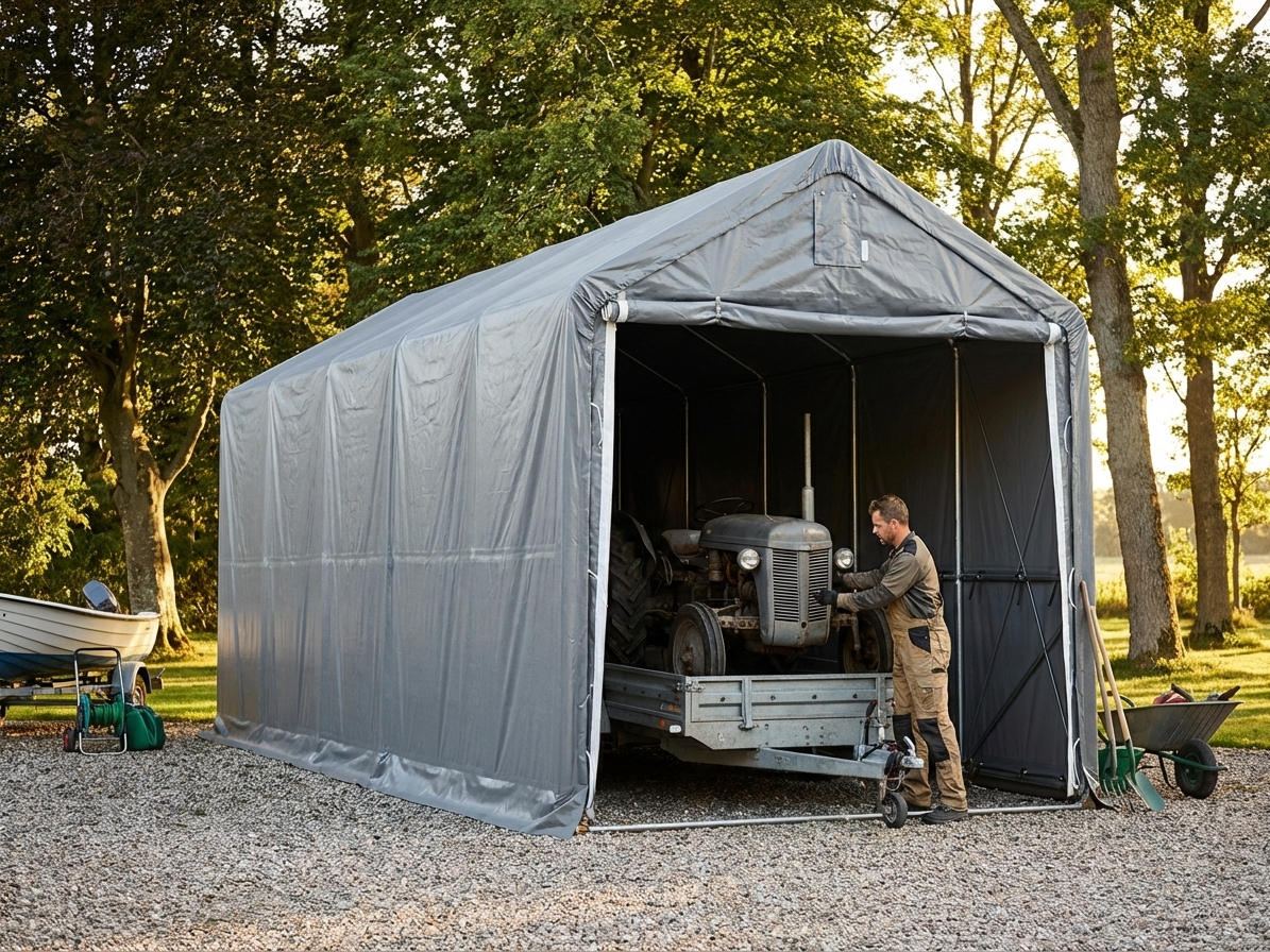 Grey Storage Shelter 3.5x8m made of Polyethylene and Steel - view 3