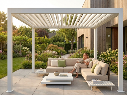 Bioclimatic Pergola Gazebo in White with Steel Frame - view 3