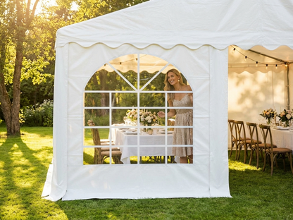 White PVC marquee sidewall ideal for commercial use - product detail