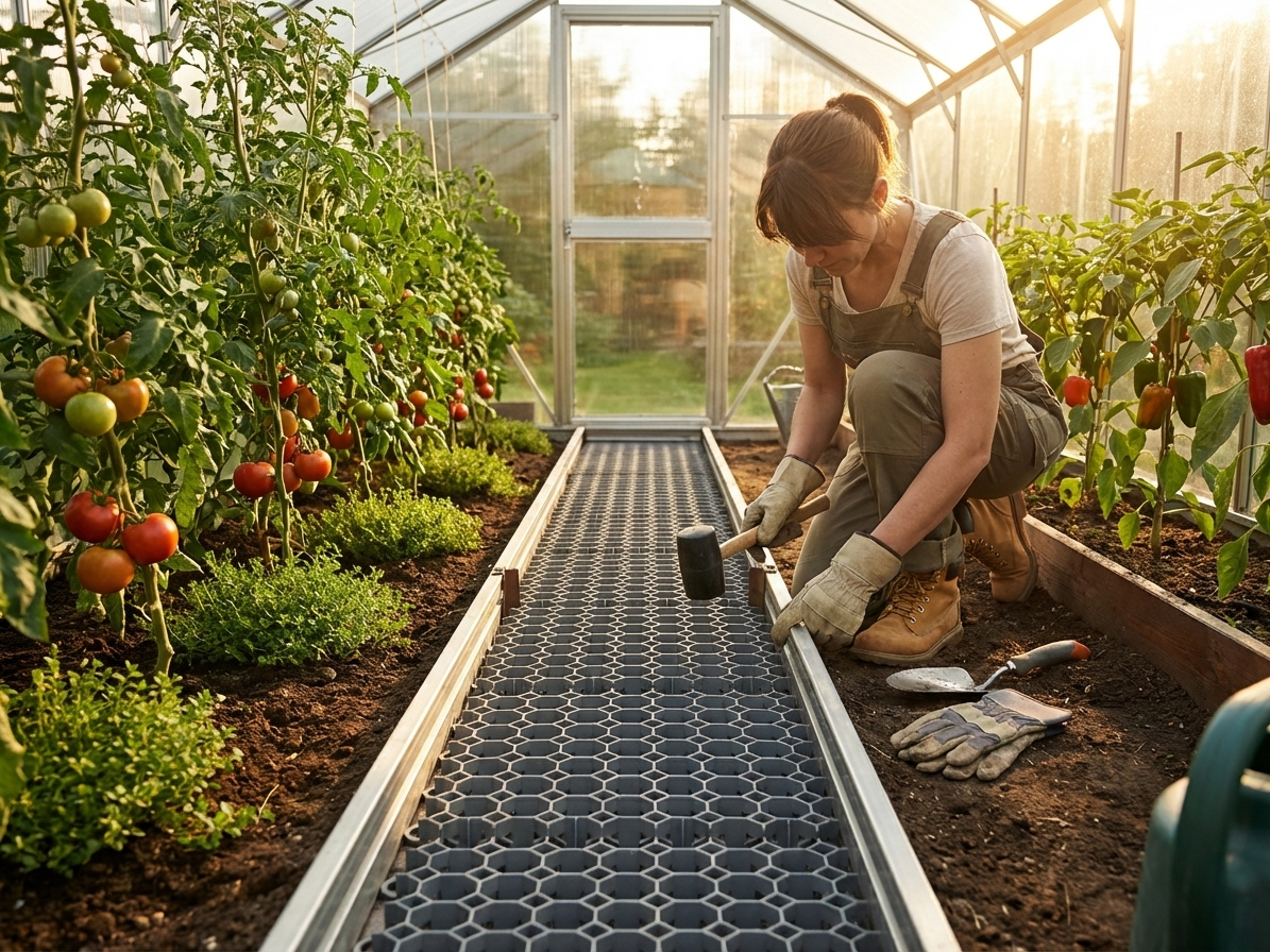 Greenhouse track separator made of galvanised steel and HDPE for ground reinforcement - view 3