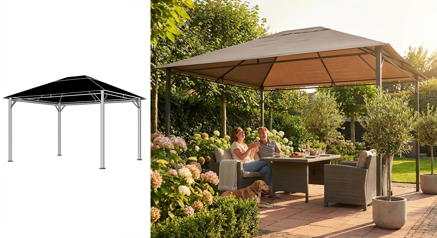 Dark beige gazebo wind roof 3x4 m for outdoor use - product detail