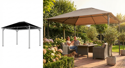 Dark beige gazebo wind roof 3x4 m for outdoor use - product detail