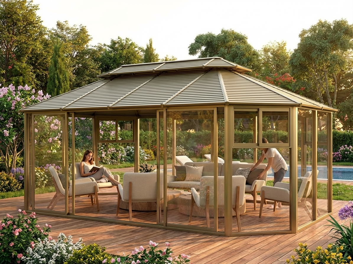 Octagonal Gazebo with Aluminium Frame and Steel Roof - product detail
