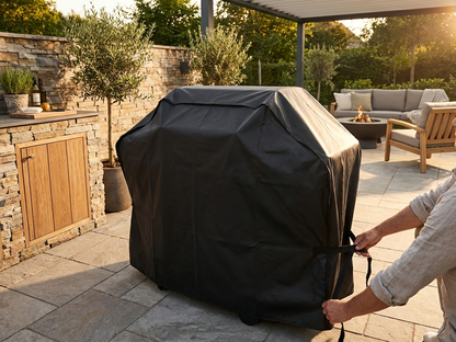 Black BBQ grill cover made from 420D Oxford fabric - view 3