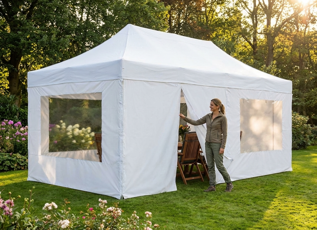 White 4x8 m gazebo sidewall kit for outdoor events