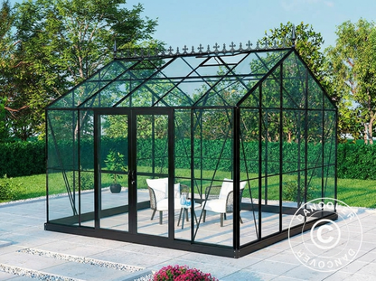 Glass greenhouse with black aluminium frame for outdoor use - product detail