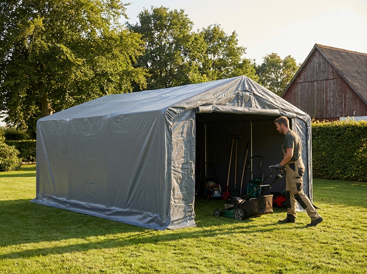 Grey PVC and Steel Storage Shelter for Industrial Use - view 3