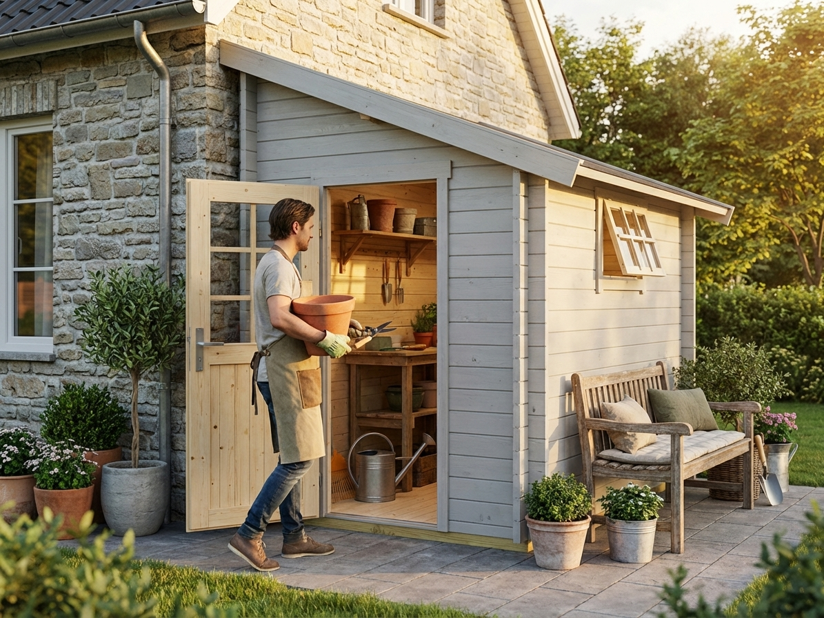 Light grey wooden lean-to shed made from Nordic Spruce - view 3