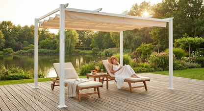 Pergola Gazebo 4x3m White/Beige for Outdoor Use - view 3