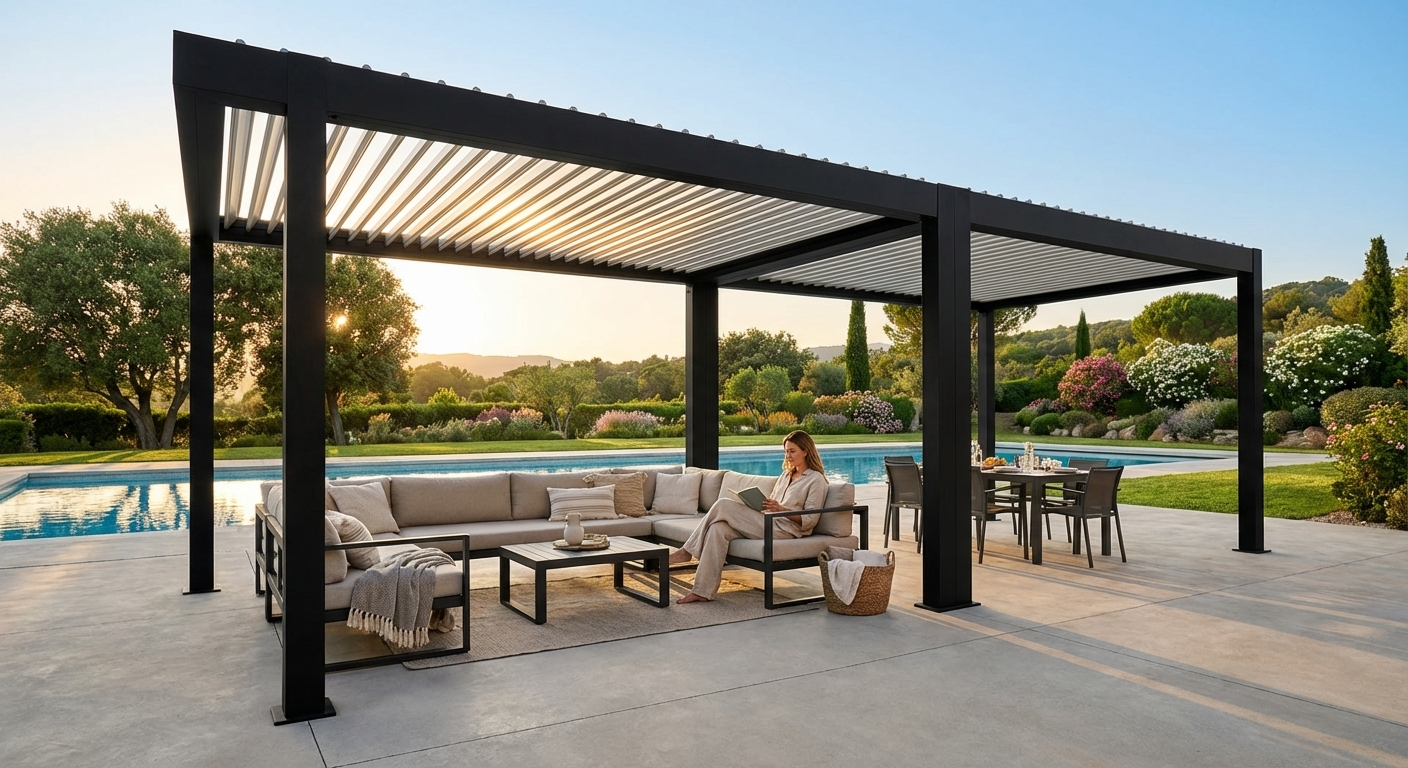 Aluminium pergola gazebo in garden setting - view 3