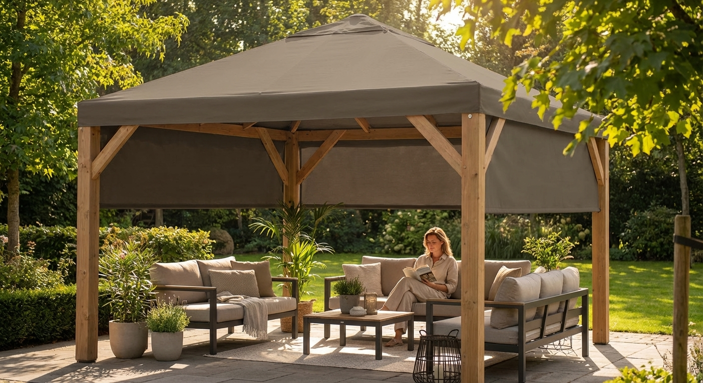 Dark Beige Gazebo Canopy 4x4m for Outdoor Use - view 3