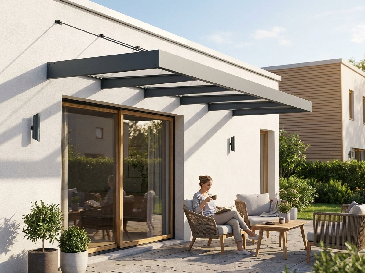 Acrylic canopy with dark grey aluminium frame for outdoor shelter