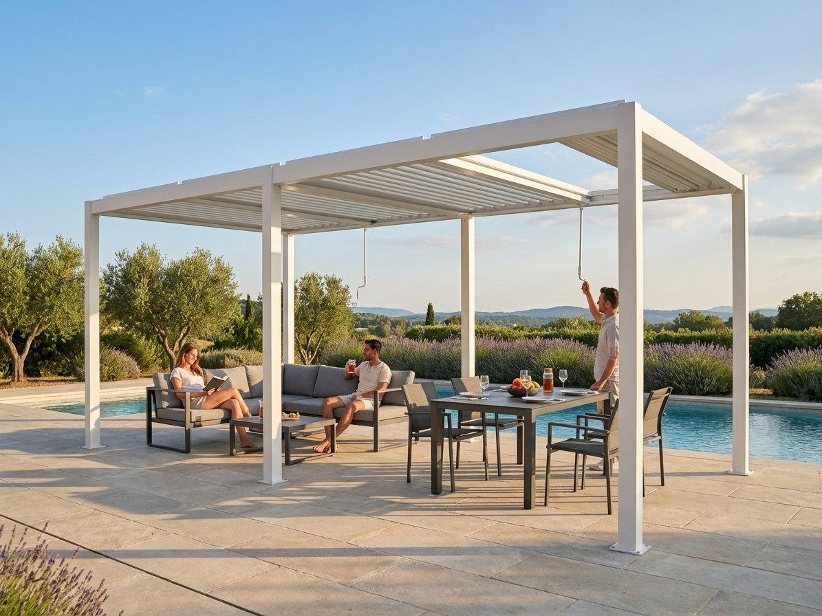 Bioclimatic pergola gazebo 3x5.8m white aluminium outdoor