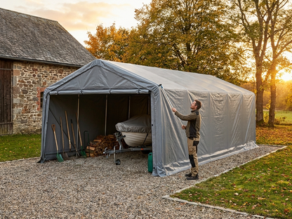 Grey polyethylene roof cover for 5x10 m storage shelter - view 3