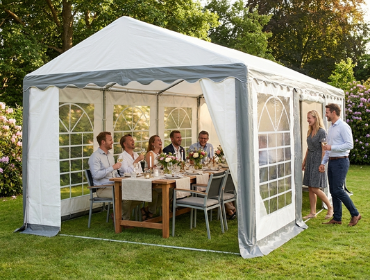 Marquee tent in grey and white for outdoor events