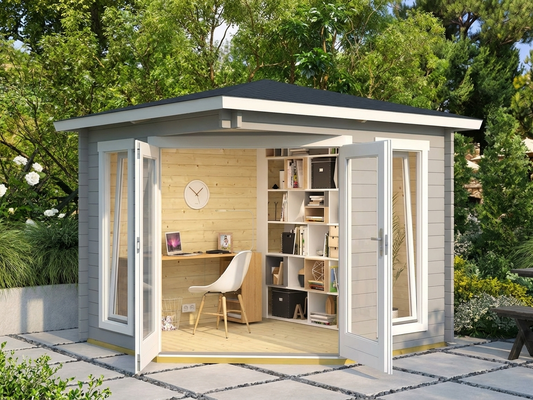 Wooden gazebo in light grey made from Nordic Spruce