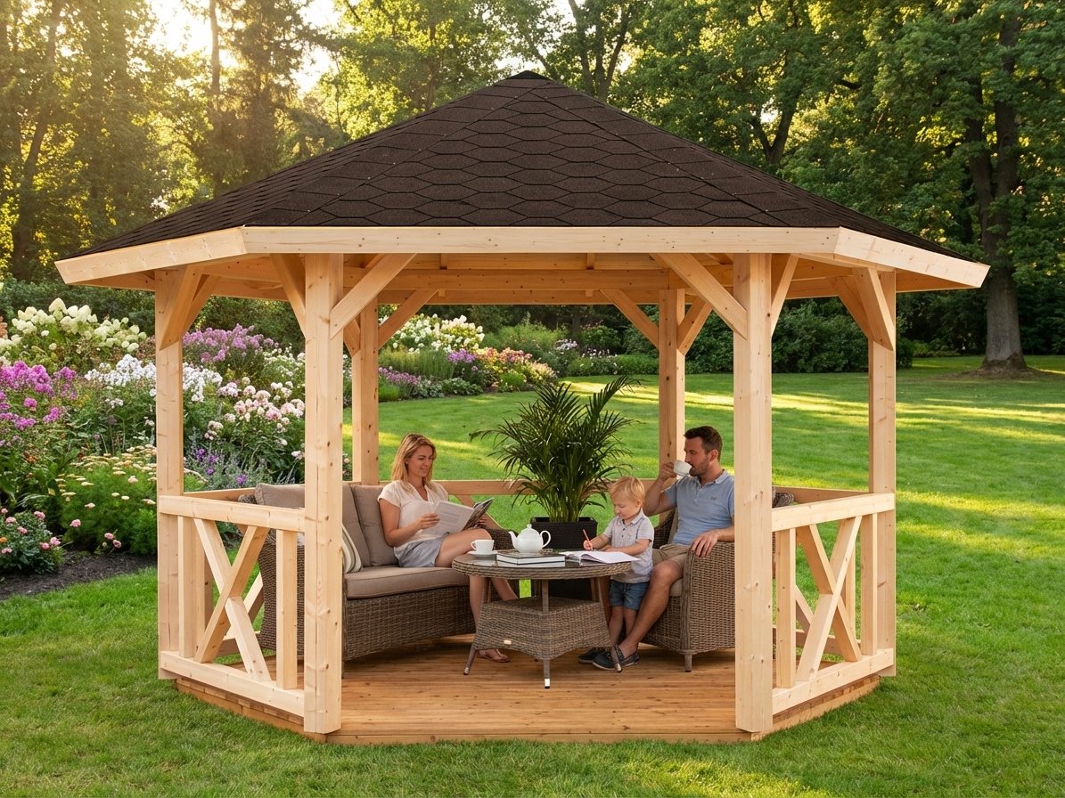 Wooden Gazebo in natural colour made from Nordic Spruce - view 3